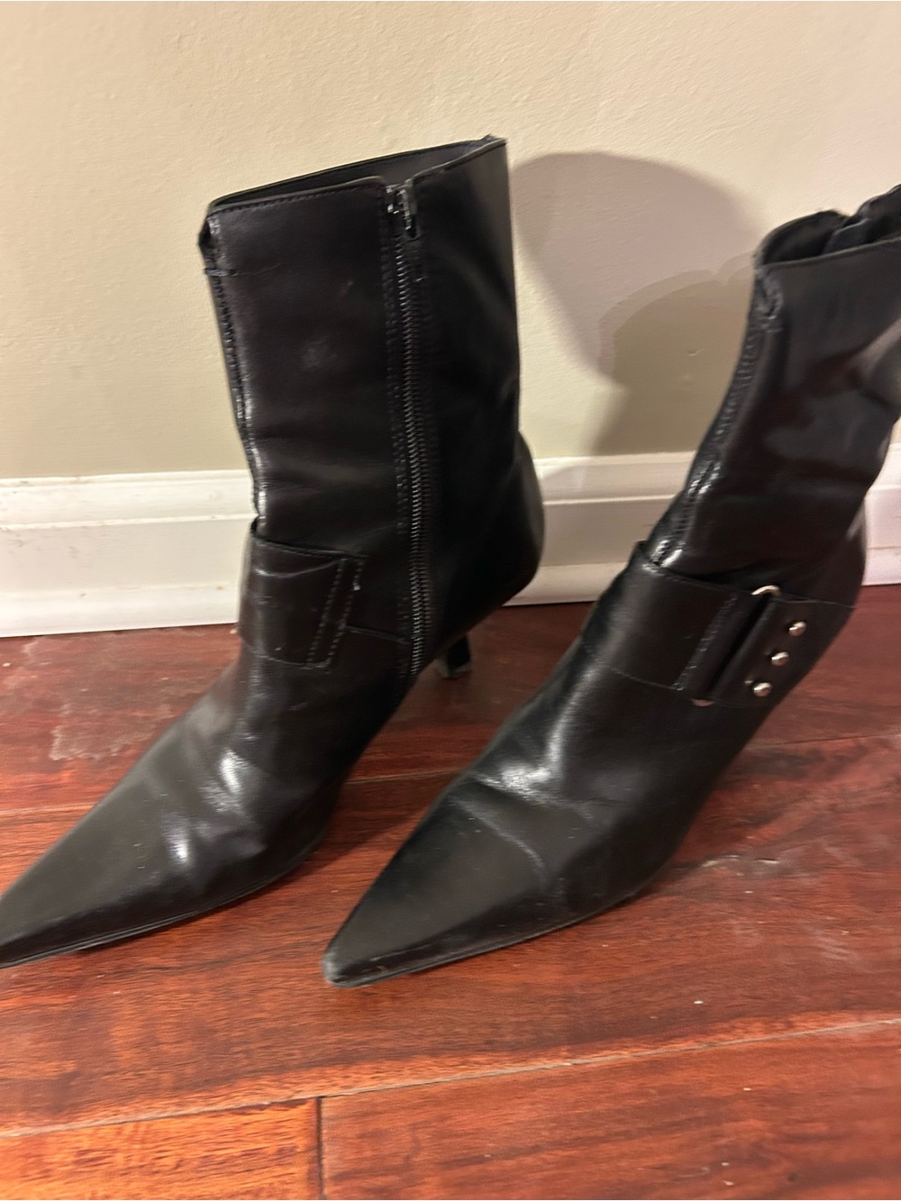 Bakers Black Pointed-Toe Mid-Calf Heeled Boots